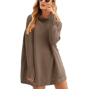 Women knit long sleeve pullover solid color turtleneck sweater