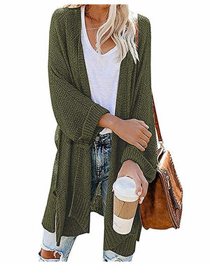 Womens solid color open front knitted cardigan sweater