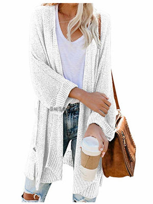 Womens solid color open front knitted cardigan sweater