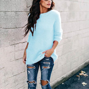 Women knit long sleeve pullover crew neck sweater