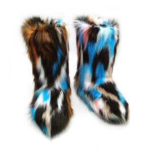 Women winter cute faux fur mid calf slip on snow boots