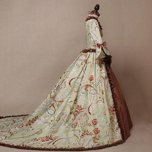 Women vintage court flare sleeve flower printed maxi dresses