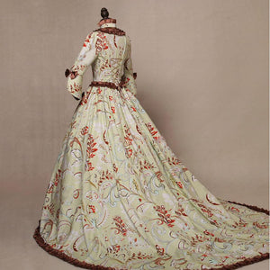 Women vintage court flare sleeve flower printed maxi dresses