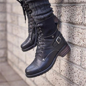 Women's chunky combat boots zipper lace-up ankle boots