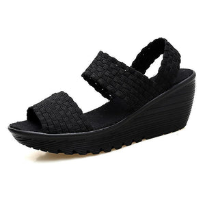 Women peep toe elastic strap slip on wedge sandals