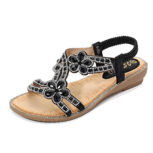 Women peep toe rhinestone flower elastic ankle strap sandals
