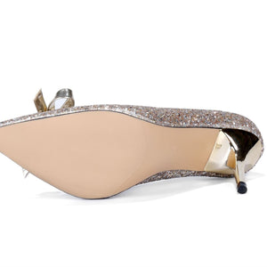 Women wedding sparkly rhinestone pointed toe bow stiletto bridal heels