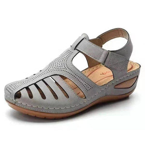 Women Summer Hollow Out Closed Toe Velcro Wedge Sandals