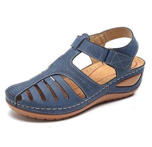 Women Summer Hollow Out Closed Toe Velcro Wedge Sandals
