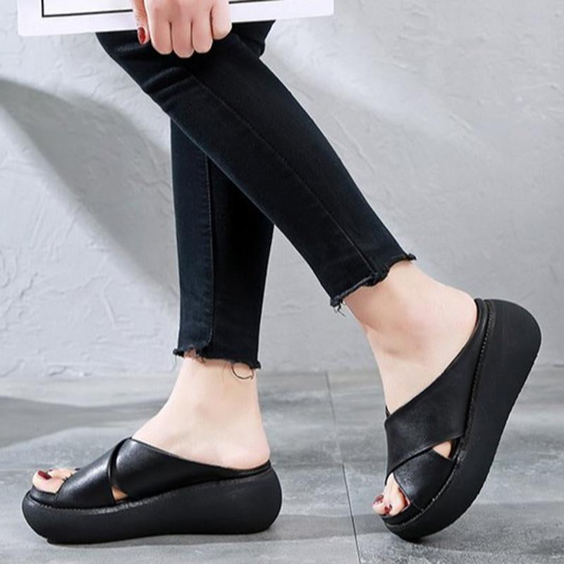 Criss cross platform slides slip on slide sandals anti-skid