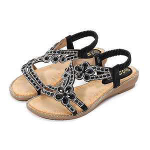 Women peep toe rhinestone flower elastic ankle strap sandals
