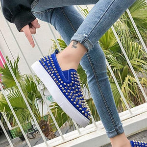 Women's fashion studded slip on platform sneakers rivets loafters