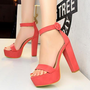Women platform peep toe ankle strap chunky high heel sandals