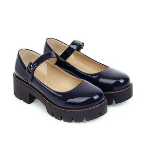 Women PU patent chunky platform marry jane loafers shoes