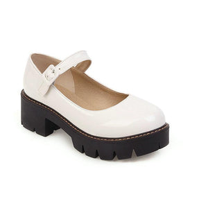 Women PU patent chunky platform marry jane loafers shoes