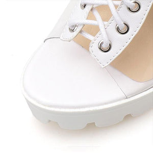 Women summer clear peep toe lace up chunky platform sandals