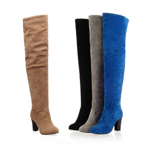 Women high heel solid color side zipper over the knee boots