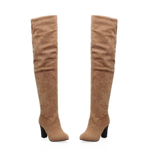 Women high heel solid color side zipper over the knee boots