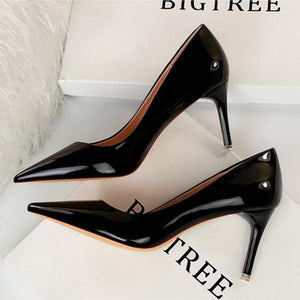 Women sexy champagne patent leather pointed toe high heel stilettos