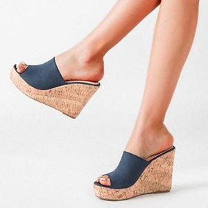 Women platform peep toe strap slip on wedge heels