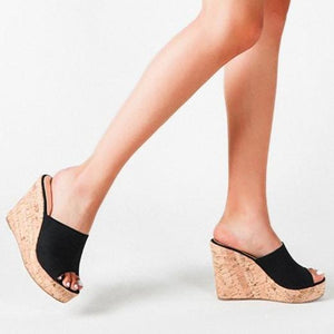 Women platform peep toe strap slip on wedge heels