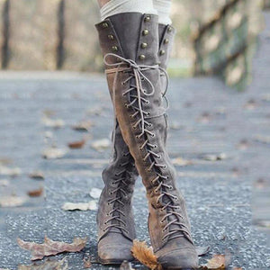 Women's over the knee lace-up boots low heel long boots