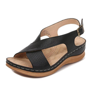 Women peep toe criss cross buckle strap platform wedge sandals