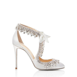 Women rhinestone pointed toe stiletto high heel white wedding sandals