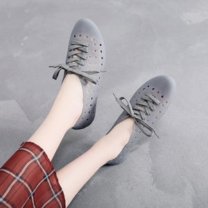 Women round toe summer hollow breathable flat lace up sandals
