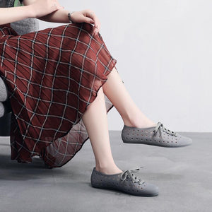 Women round toe summer hollow breathable flat lace up sandals