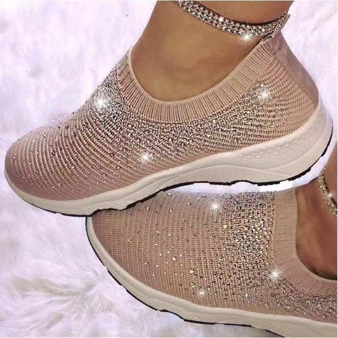 Women's glitter sock shoes shiny rhinestone tennis shoes fashion