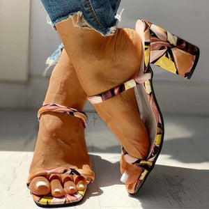 Women colorful two strap peep toe slide chunky heels