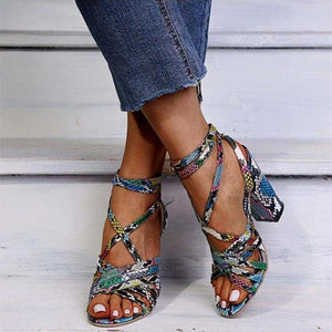 Women peep toe chunky heel 
ankle strap sandals