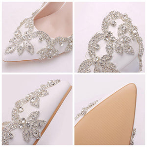 White floral rhinestone elegant white wedding stiletto heels