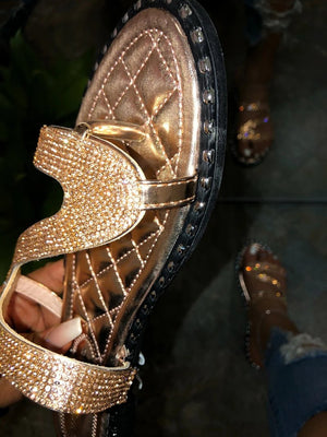 Women Summer Slip On Studded Rhinestone Silver Sandals