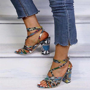 Women peep toe chunky heel 
ankle strap sandals