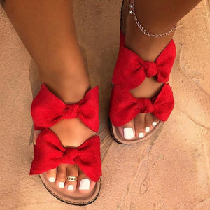 Women Slides 2 Straps Comfy Bow Slide Sandals - fashionshoeshouse