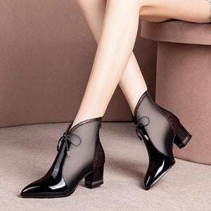 Pointed Toe High Heel Women New Chic Summer Hollow Bowknot Heeled Boots