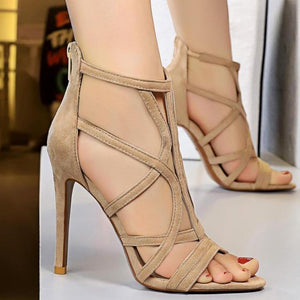 Women peep toe suede hollow solid stiletto prom high heels