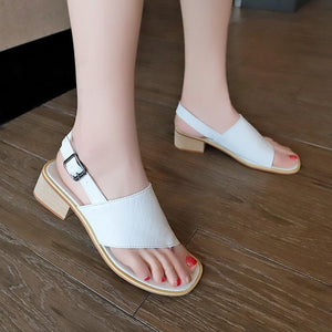 Women ankle strap slingback hollow clip toe chunky heel sandals