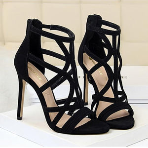 Women peep toe suede hollow solid stiletto prom high heels
