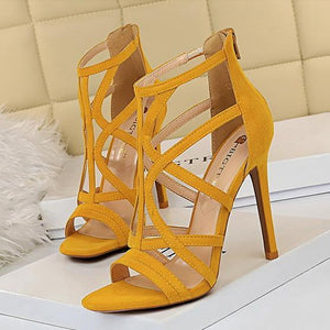 Women peep toe suede hollow solid stiletto prom high heels