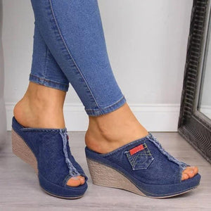 Women's peep toe wedge slide sandals