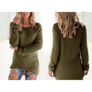 Women crew neck solid color long sleeve pullover sweater