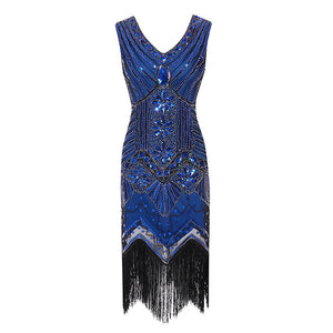 Vintage 1920s sequins costume midi dress | Retro v neck sleevesless evening gowns party dress