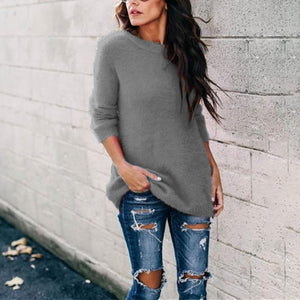 Women knit long sleeve pullover crew neck sweater