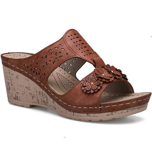Women peep toe chunky heel 
slide wedge gladiator sandals