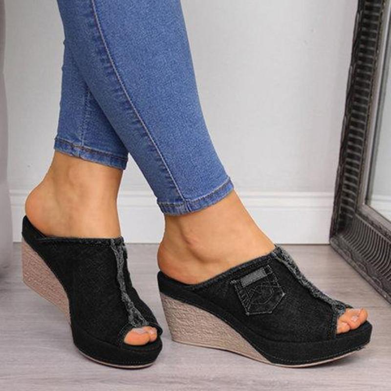 Women's peep toe wedge slide sandals