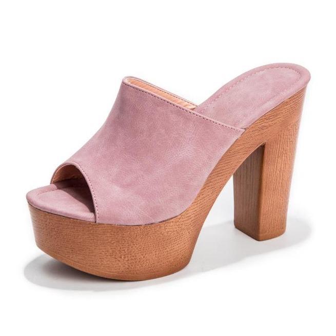 Women platform peep toe strap slip on chunky heels