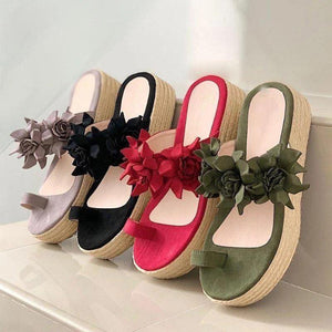 Women New Fashion Flowers Bohemia Espadrille Chunky Platform Sandals